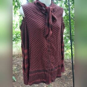 Cecilie Copenhagen Tie Neck Cold Shoulder Blouse Size XS